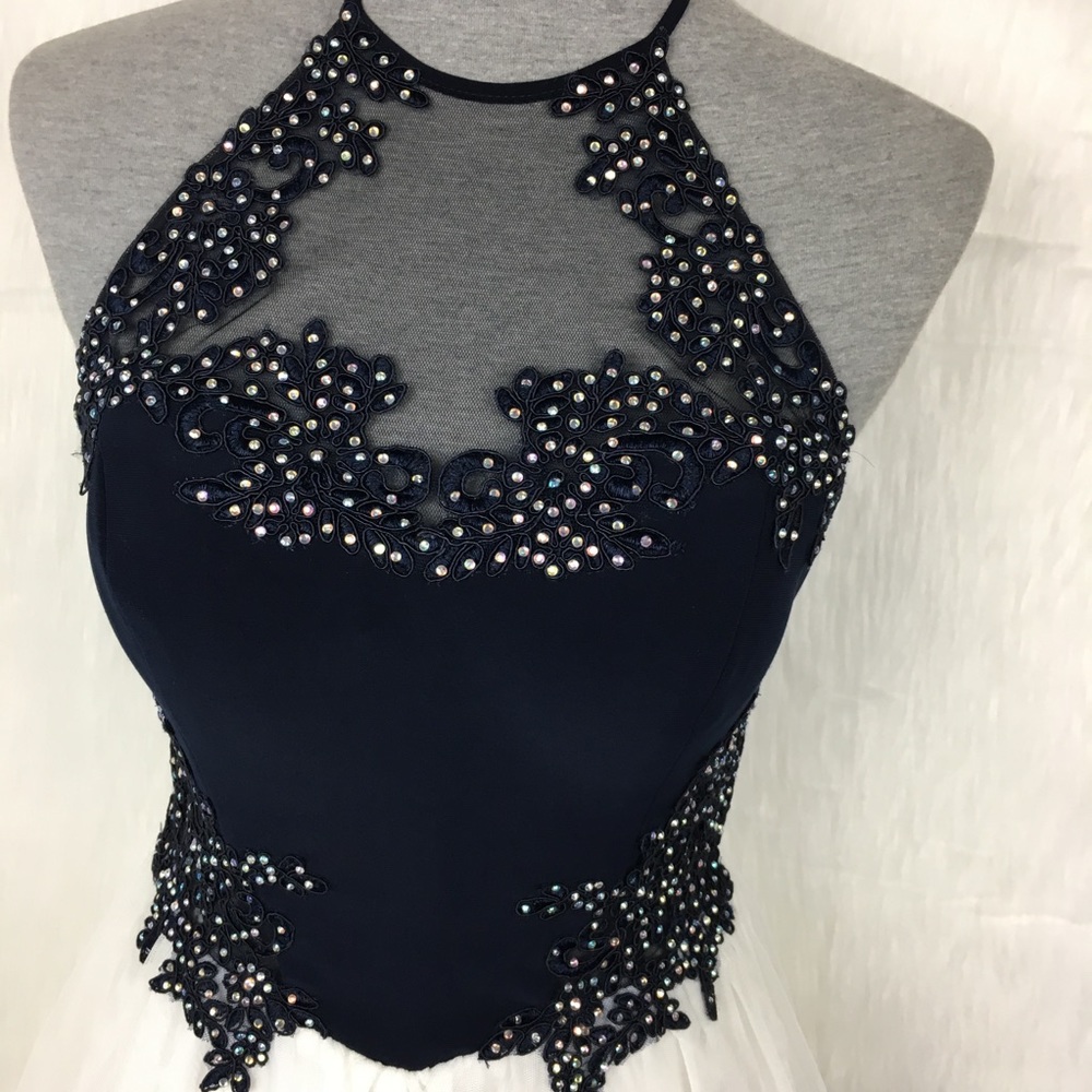 Blondie Nites Bedazzled Halter Mini Prom Dress - Picture 3 of 5